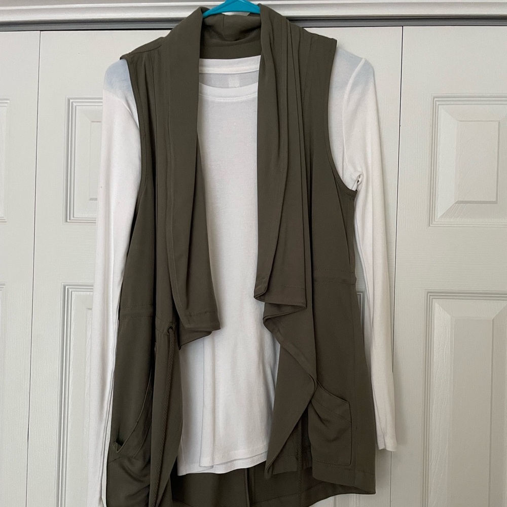 Army Green Vest & White Long Sleeve